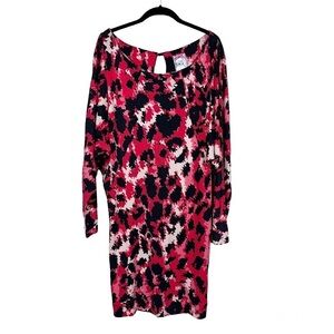 Yoana Baraschi Red Black Printed Silk Dolman Sleeve Tunic Dress Size L
